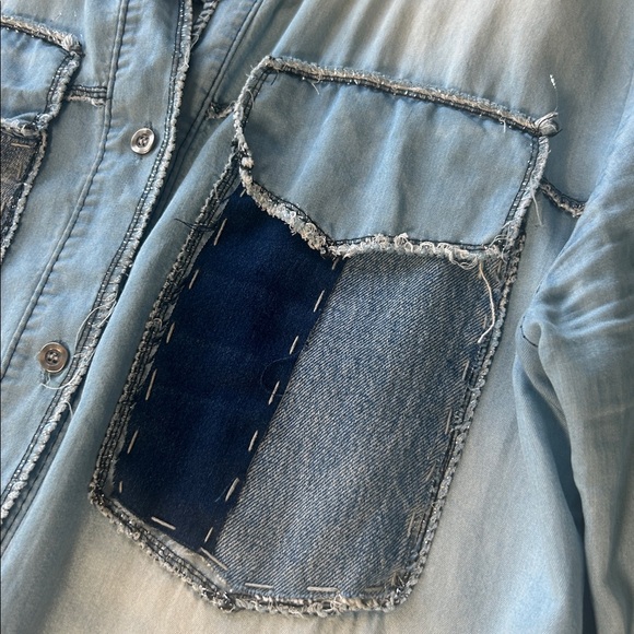 Venti6 Embellished Chambray Button Down Long Sleeved Shirt Dress - Picture 7 of 13